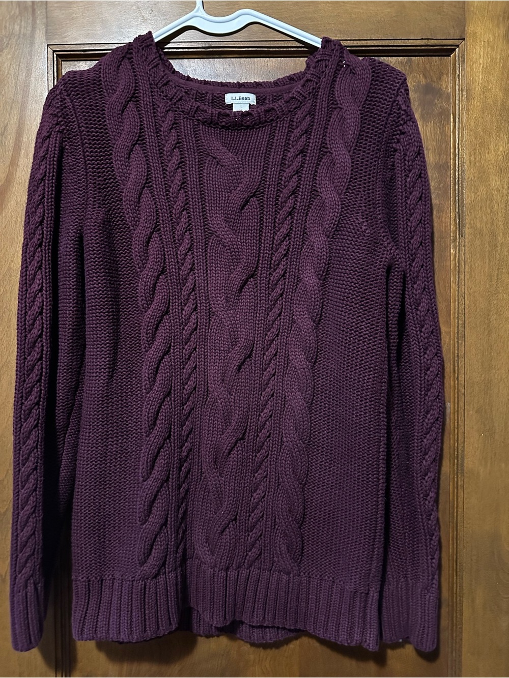 L.L. Bean Double L Cable Knit Crewneck Sweater Purple Deep Plum EUC M